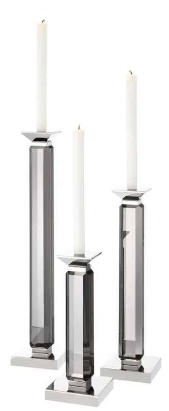 Expressversand Casa Padrino Luxus Kerzenhalter 3er Set Grau / Silber - Luxus Kristallglas Accessoires