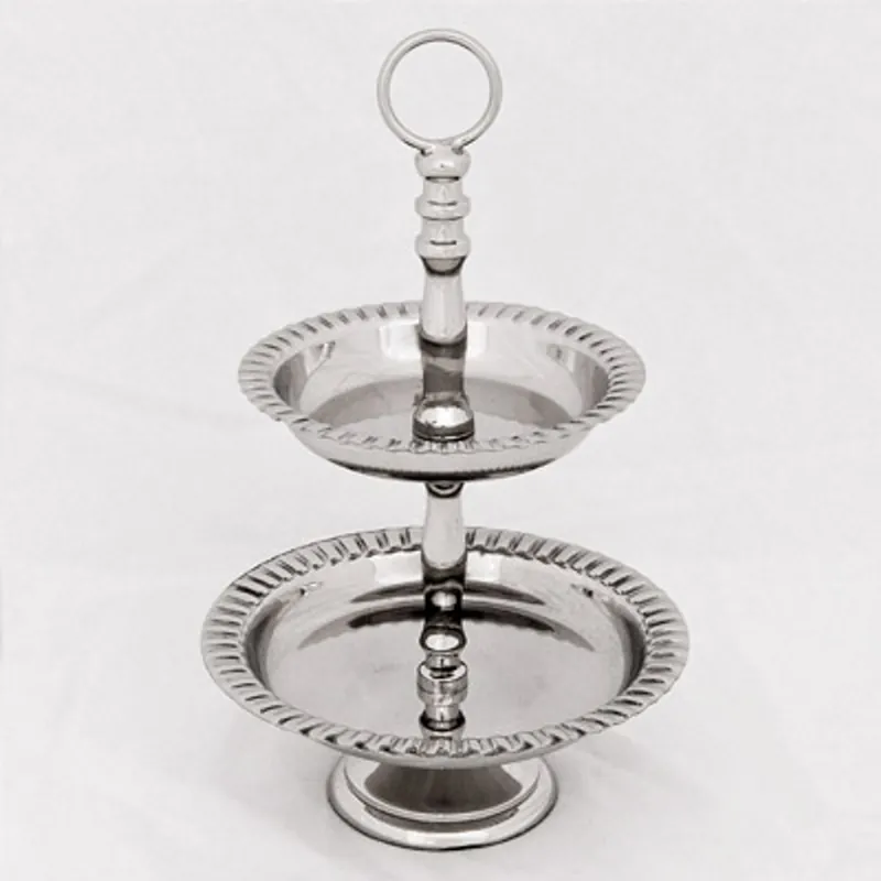 Casa Padrino Designer Etagere 2-Stufig Nickel Finish Höhe 18 cm, Durchmesser 11 cm - Servierschale - Deko Schale Preisknaller