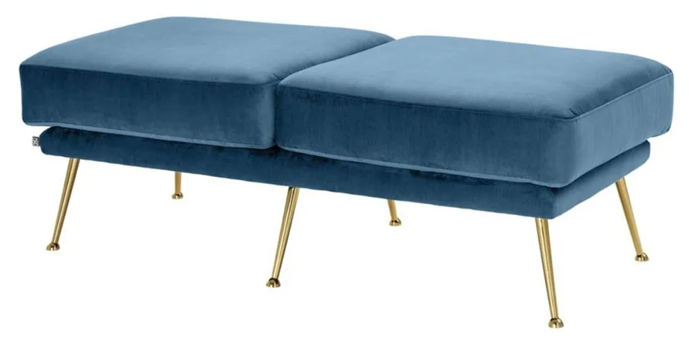 Wochenendangebot Casa Padrino Luxus Sitzbank Blau / Messingfarben 125 x 58 x H. 45 cm - Designermöbel