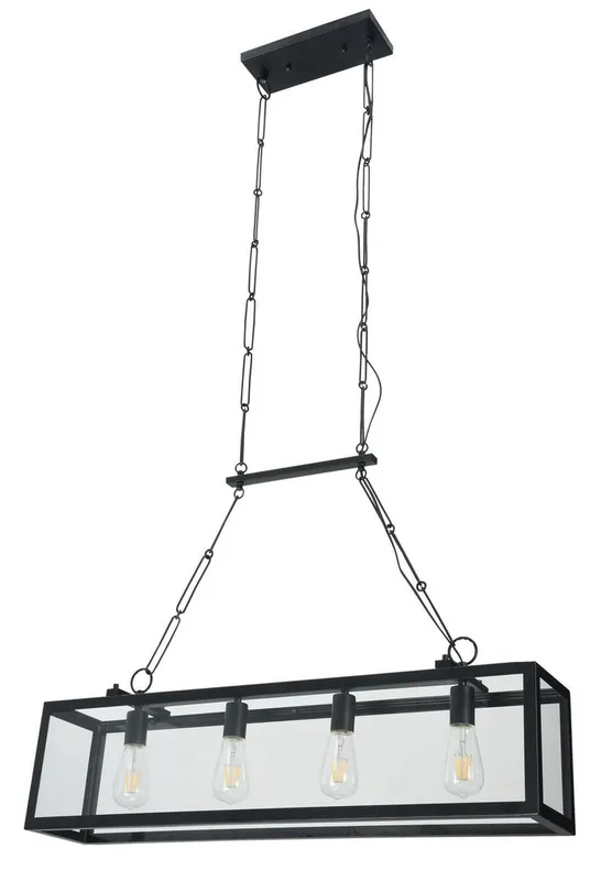 Casa Padrino Hängeleuchte Schwarz 91,5 x 17,6 x H. 29,1 cm - Hängelampe mit geschmiedetem Rahmen und eingefassten Glasscheiben Angebot