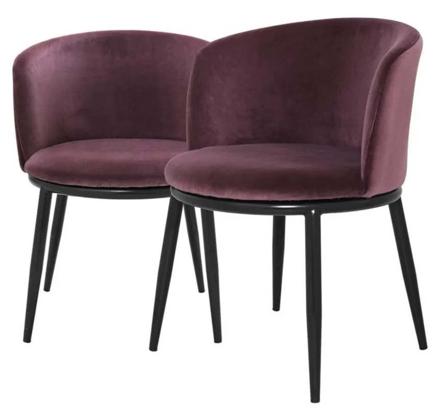 Garantierte Lieferung Casa Padrino Luxus Esszimmerstuhl Set Lila / Schwarz 57 x 57 x H. 74 cm - Esszimmermöbel