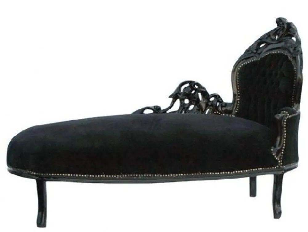 Casa Padrino Barock Chaiselongue Schwarz / Schwarz rechte Seite - Möbel Recamiere Liege Interior Schneller Versand