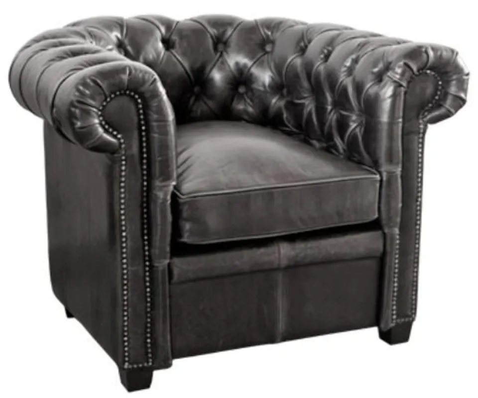 Finale Aktion Casa Padrino Luxus Echtleder Sessel Vintage Schwarz 95 x 88 x H. 73 cm - Chesterfield Möbel
