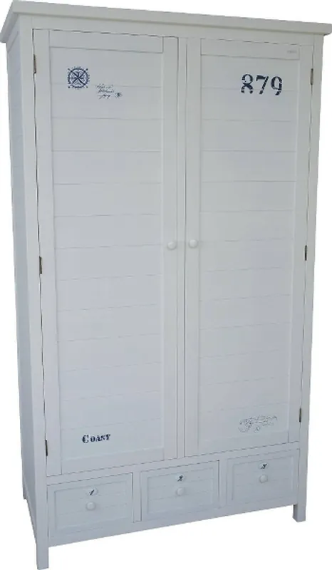 Rabatt Casa Padrino Landhausstil Kleiderschrank Weiß / Dunkelblau 113 x 60 x H. 195 cm - Landhausstil Schlafzimmermöbel