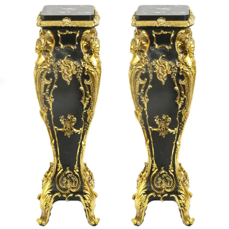 Casa Padrino Barock Marmor Säulen Set Gold / Schwarz 25 x 25 x H.70 Mod.2 - Marmor Säule (2 Stk) - Limited Edition Geprüft