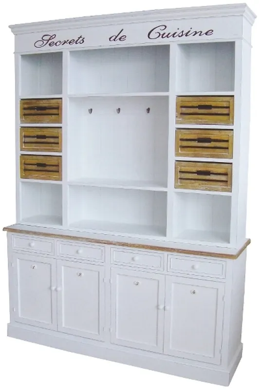 Casa Padrino Landhausstil Küchenschrank Antik Weiß / Naturfarben 160 x 43 x H. 218 cm - Landhausstil Küchenmöbel Nur Heute