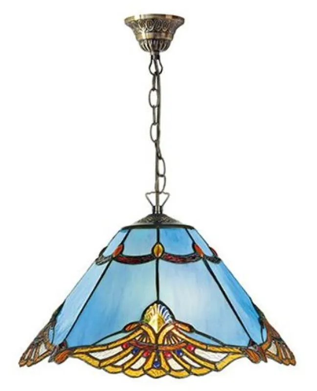 Neue Ware Casa Padrino Tiffany Hängeleuchte Blau / Mehrfarbig Ø 40 x H. 82 cm - Handgefertigte Tiffany Pendelleuchte