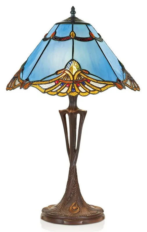 Casa Padrino Tiffany Tischleuchte Blau / Mehrfarbig Ø 40 x H. 60 cm - Handgefertigte Tischlampe Garantierte Lieferung