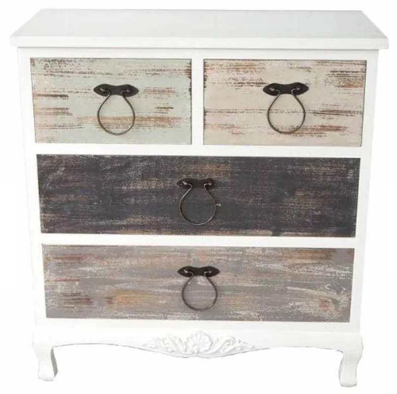 Casa Padrino Landhausstil Kommode Antik Weiß / Mehrfarbig 84 x 40 x H. 80 cm - Kommode mit 4 Schubladen im Shabby Chic Look Markenprodukt