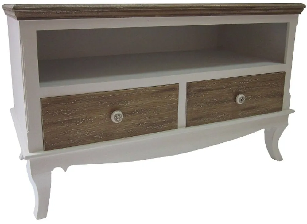 Casa Padrino Landhausstil Fernsehschrank Weiß / Braun 100 x 42 x H. 61 cm - Handgefertigter Wohnzimmer TV Schrank im Landhausstil Neu Im Sortiment