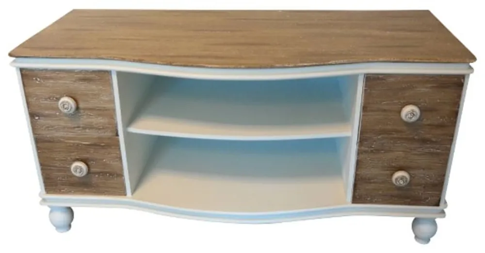 Casa Padrino Landhausstil Fernsehschrank Weiß / Braun 90 x 40 x H. 45 cm - Handgefertigter Wohnzimmer TV Schrank im Landhausstil Direktkauf
