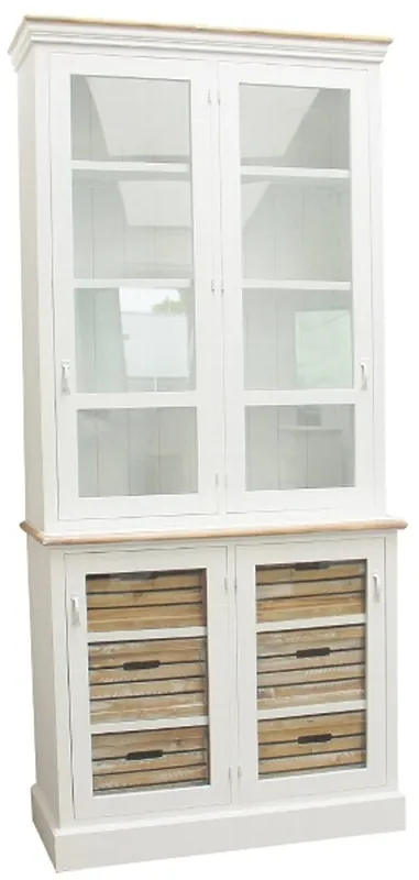 Casa Padrino Landhausstil Vitrinenschrank Antik Weiß / Naturfarben 93 x 40 x H. 200 cm - Landhausstil Kollektion Neu Im Sortiment