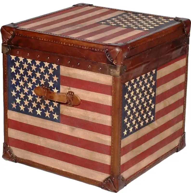 Top-Seller Casa Padrino Luxus Truhe Stars & Stripes Braun / Mehrfarbig 49 x 44 x H. 57 cm - Handgefertigte Echtleder Truhe im Kofferlook
