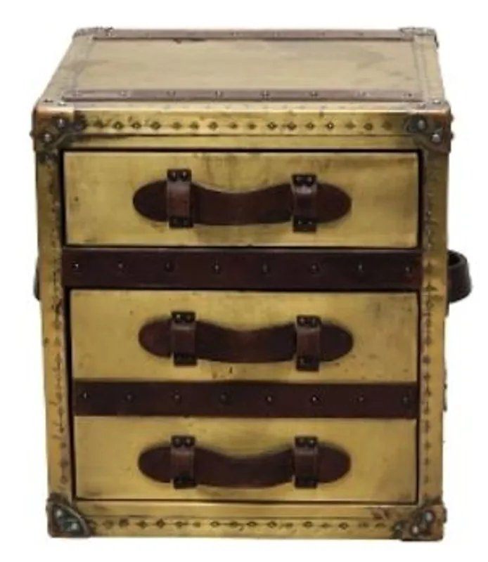 Casa Padrino Luxus Beistelltisch mit 2 Schubladen Oxidiert Kupferfarben / Dunkelbraun 52 x 48 x H. 50 cm - Handgefertigter Beistelltisch im Kofferlook Knallerangebot