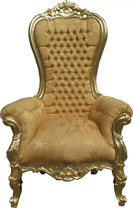Casa Padrino Barock Thron Sessel Majestic Medium Gold Muster / Gold Mod2 mit Bling Bling Glitzersteinen - Riesensessel - Thron Stuhl Tron Neu Im Sortiment