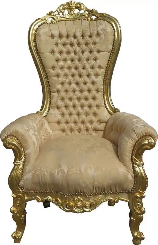 Casa Padrino Barock Thron Sessel Majestic Medium Creme-Gold Muster / Gold Mod2 mit Bling Bling Glitzersteinen - Riesensessel - Thron Stuhl Tron Kracherpreis