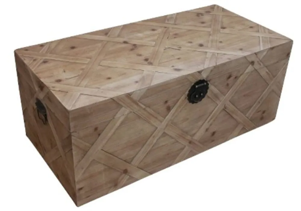 Must-Have Casa Padrino Landhausstil Truhe Naturfarben 100 x 48 x H. 40 cm - Handgefertigte Holztruhe in Parkettoptik