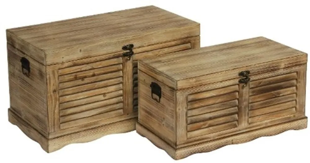 Sonderangebot Casa Padrino Landhausstil Truhen 2er Set Naturfarben - Handgefertigte Holztruhen mit Lamellenoptik