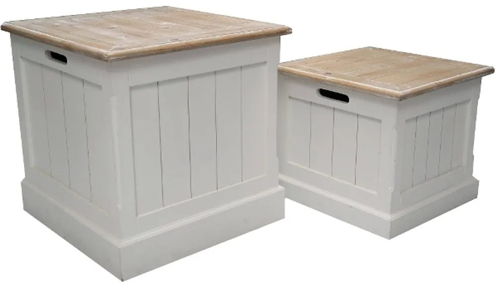 Casa Padrino Landhausstil Truhen 2er Set Weiß / Naturfarben - Handgefertigte Holztruhen in Paneeloptik Bestpreis