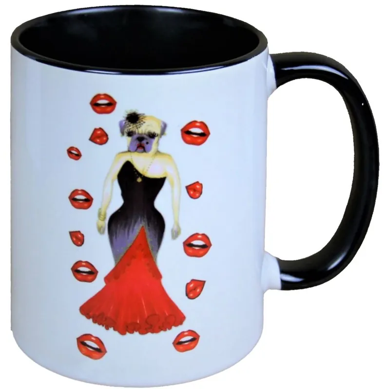 Harald Glööckler Pompöös Tasse Hund mit rot-schwarzem Abendkleid - designed by Harald Glööckler Sofort Bestellen