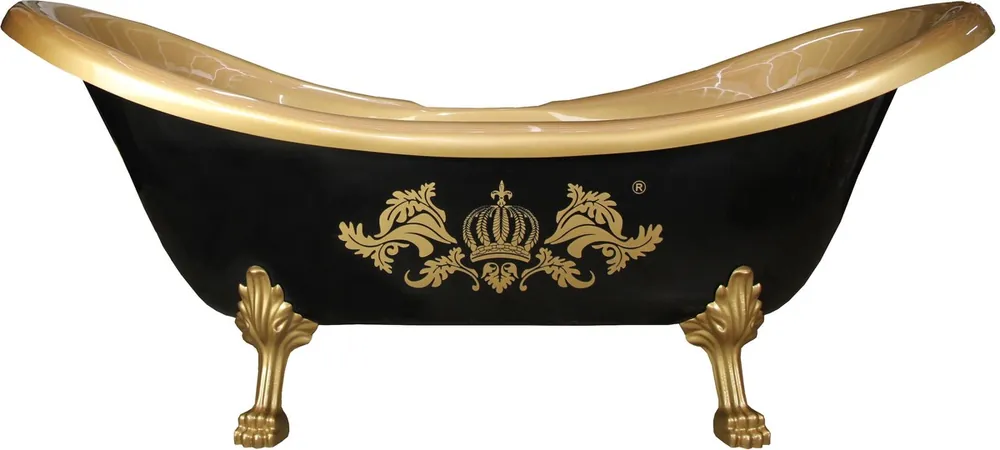 Pompöös by Casa Padrino Luxus Badewanne Deluxe von Harald Glööckler Schwarz / Gold / Gold 2020mm mit goldfarbenen Löwenfüssen Billig