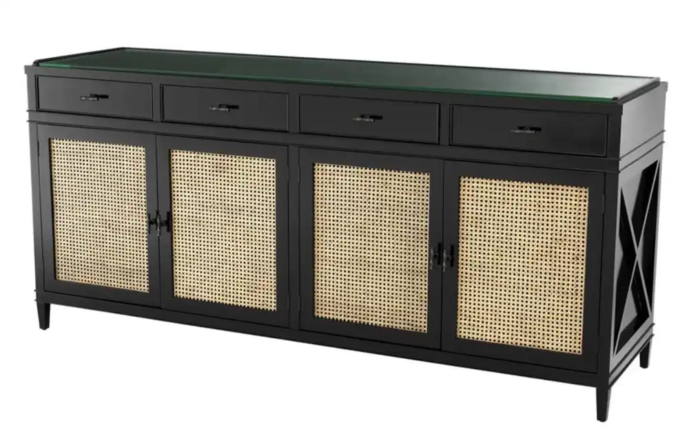 Heißes Angebot Casa Padrino Luxus Kommode Schwarz / Naturfarben 200 x 56 x H. 92,5 cm - Limited Edition
