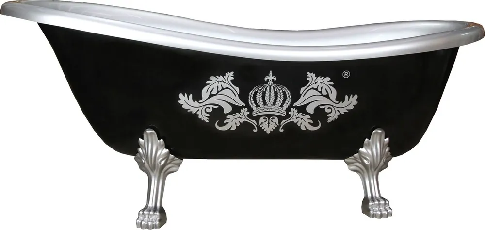 Meistverkauft Pompöös by Casa Padrino Luxus Badewanne Deluxe freistehend von Harald Glööckler Schwarz / Silber 1470mm mit silberfarbenen Löwenfüssen