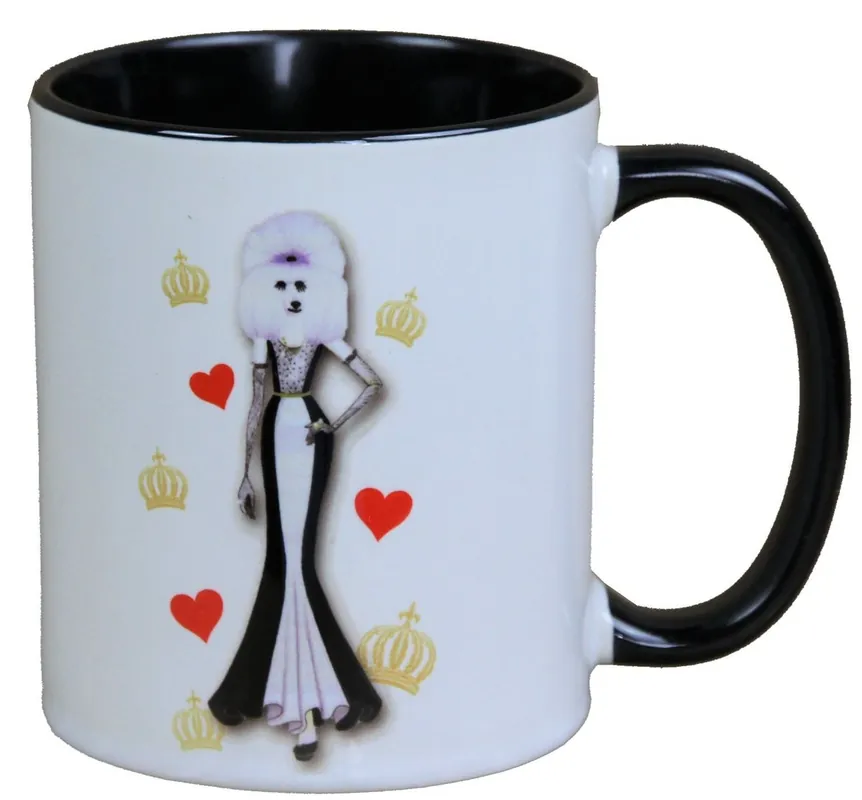 Harald Glööckler Pompöös Tasse Hund mit weiss-schwarzem Abendkleid - designed by Harald Glööckler Markenware