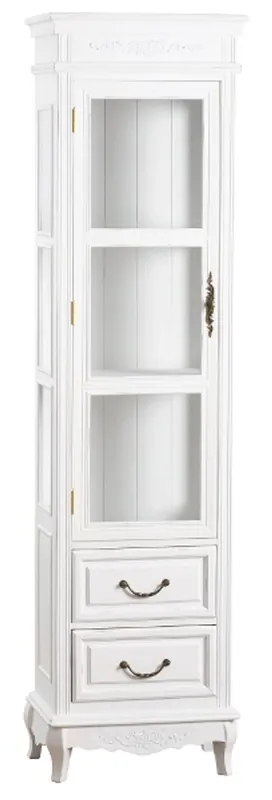 Casa Padrino Landhausstil Vitrine Antik Weiß 45 x 30 x H. 170 cm - Handgefertigte Shabby Chic Vitrine mit Tür und 2 Schubladen Solange Der Vorrat Reicht