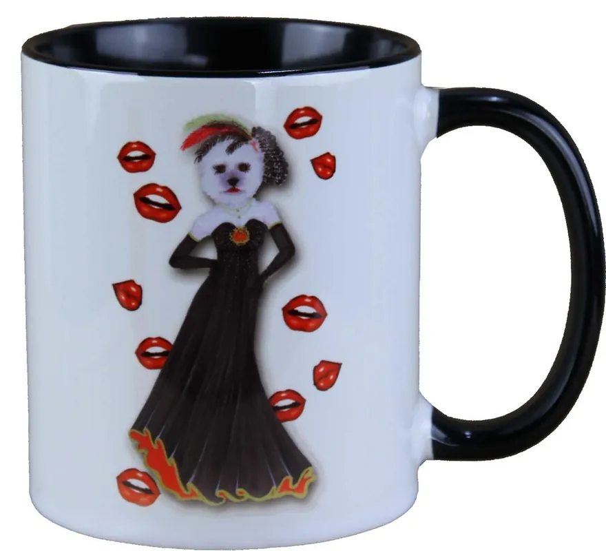 Neue Ware Harald Glööckler Pompöös Tasse Hund mit schwarzfarbenem Abendkleid - designed by Harald Glööckler