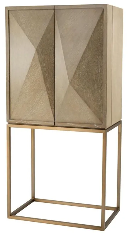 Casa Padrino Luxus Weinschrank mit 2 Türen Braun / Messing 81,5 x 50,5 x H. 168 cm - Luxus Qualität Nur Heute