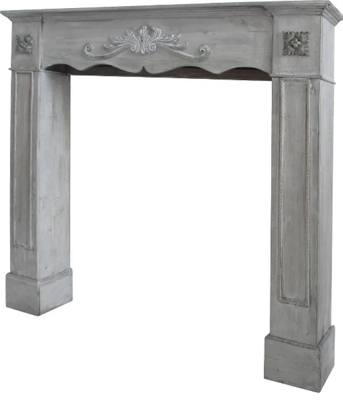Casa Padrino Landhausstil Kaminumrandung Antik Grau 105 x 17 x H. 102 cm - Handgefertigte Kaminumrandung im Shabby Chic Look Neu