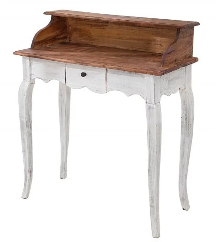 Casa Padrino Landhausstil Schreibtisch Antik Weiß / Natur 80 x 40 x H. 92 cm - Schreibtisch im Shabby Chic Look Neuheit