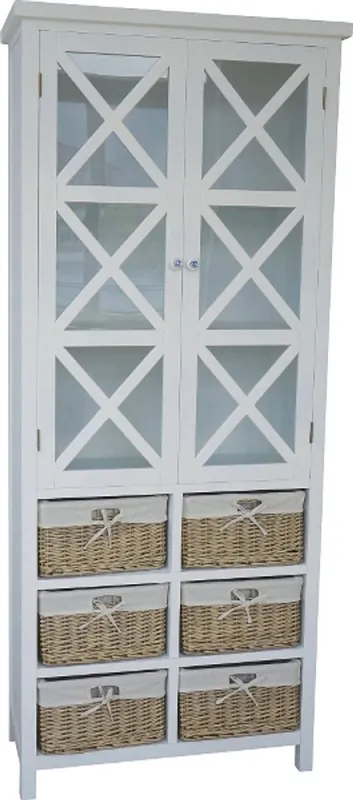 Knallerangebot Casa Padrino Landhausstil Vitrine Weiß / Naturfarben 86 x 38 x H. 204 cm - Handgefertigter Vitrinenschrank im Landhausstil