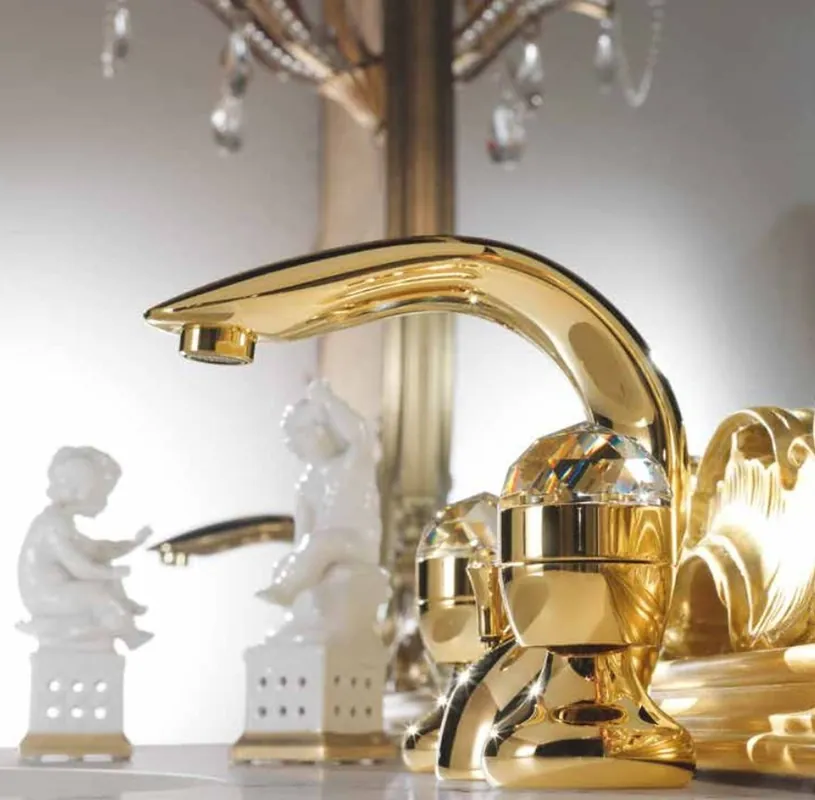 Letzte Chance Luxus Bad Zubehör - Jugendstil Retro Waschtisch Armatur Einlochbatterie Gold Serie Cristallo - Made in Italy