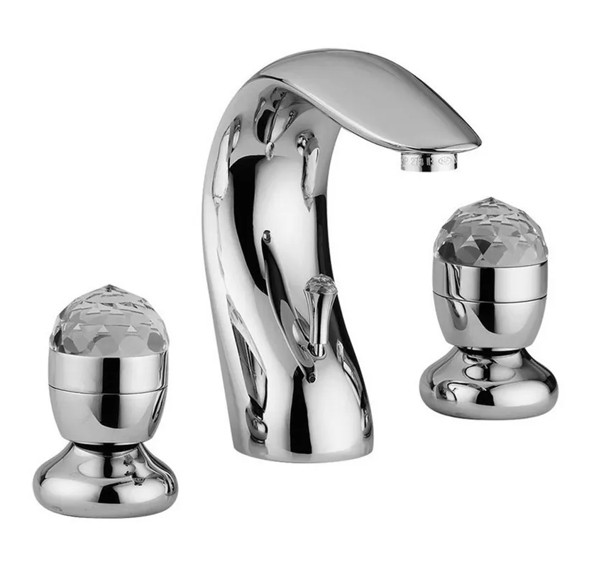 Expressversand Luxus Bad Zubehör - Jugendstil Retro Waschtisch Armatur Dreilochbatterie Serie Cristallo - Made in Italy