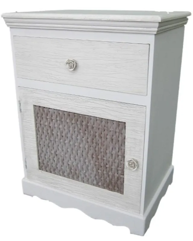 Casa Padrino Landhausstil Kommode Hellgrau / Braun 45 x 33 x H. 61 cm - Handgefertigte Kommode mit Tür und Schublade Aktuell