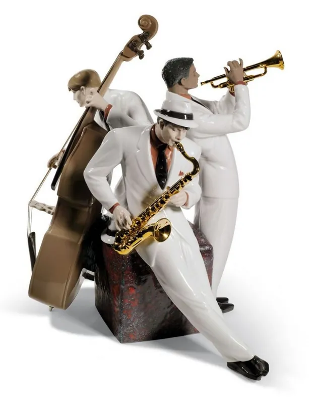 Preisreduziert Casa Padrino Luxus Porzellan Jazz Trio Mehrfarbig 30 x H. 35 cm - Limited Edition