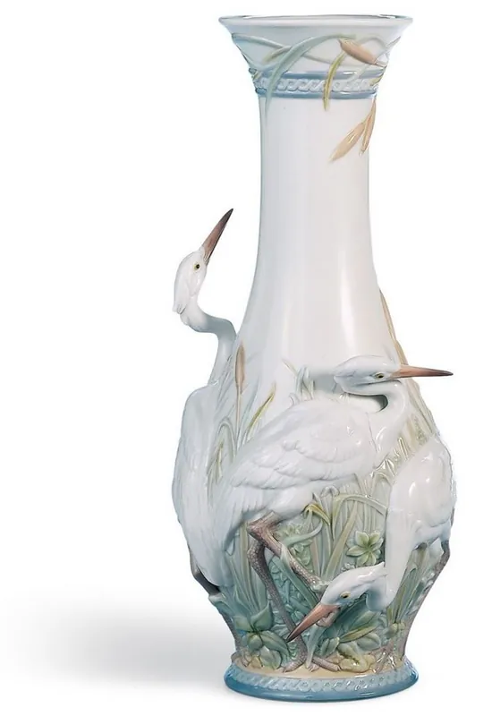 Geprüft Casa Padrino Luxus Porzellan Vase Störche Weiß / Mehrfarbig Ø 17 x H. 35 cm - Luxus Deko