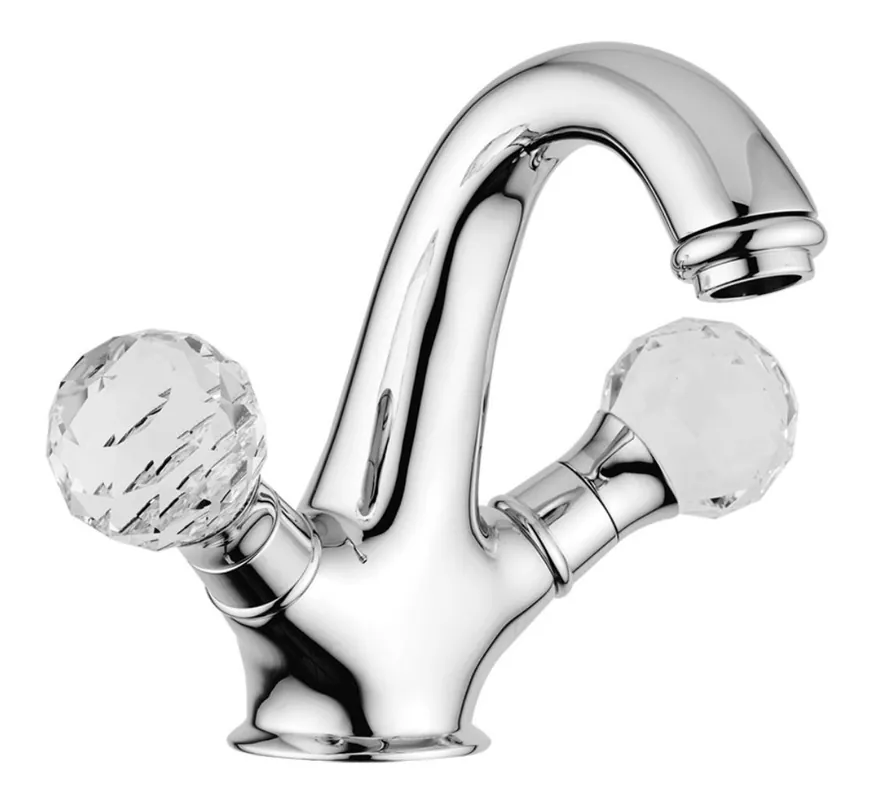 Super-Preis Luxus Waschtischarmatur mit Swarovski Kristallglas Silber 13,5 x H. 16,5 cm - Luxus Bad Zubehör Made in Italy