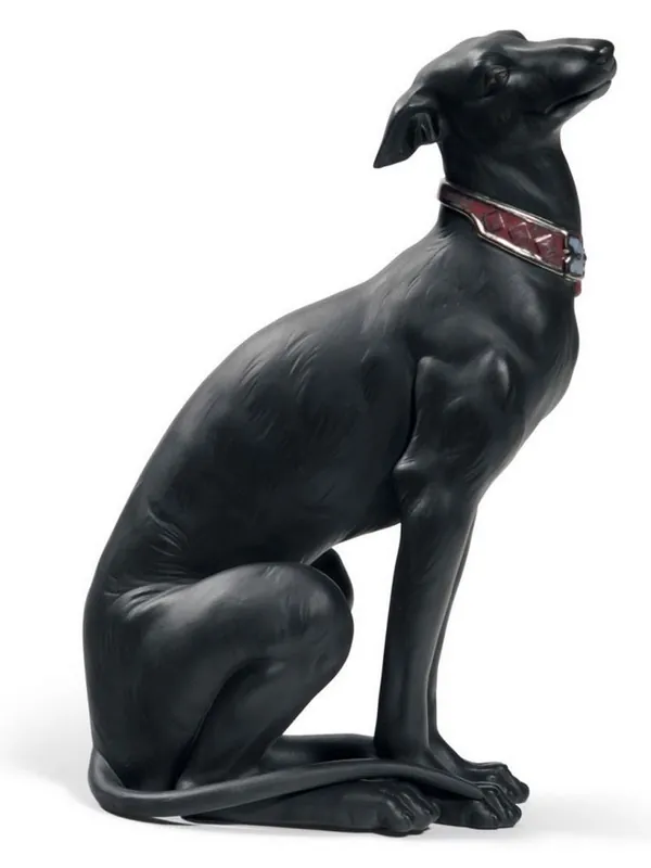 Neue Kollektion Casa Padrino Luxus Porzellan Skulptur Windhund Schwarz 11 x H. 30 cm - Handgefertigte & Handbemalte Luxus Deko Figur