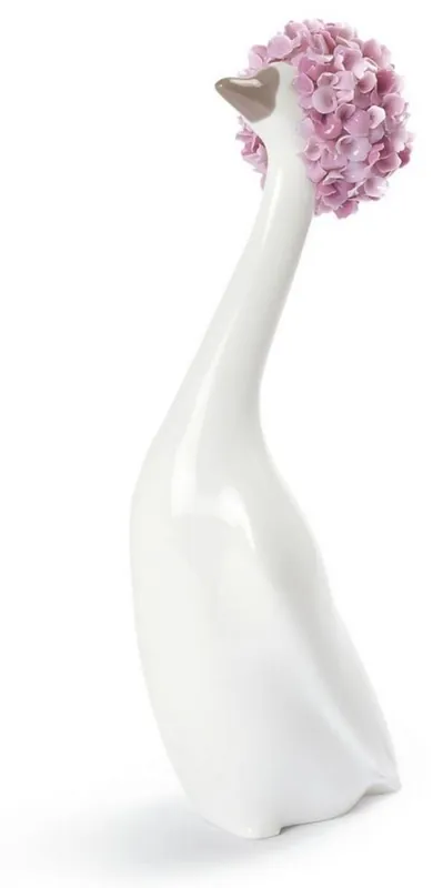 Casa Padrino Luxus Porzellan Gänse Skulptur Weiß / Rosa 6 x H. 20 cm - Luxus Dekoration Heißes Angebot