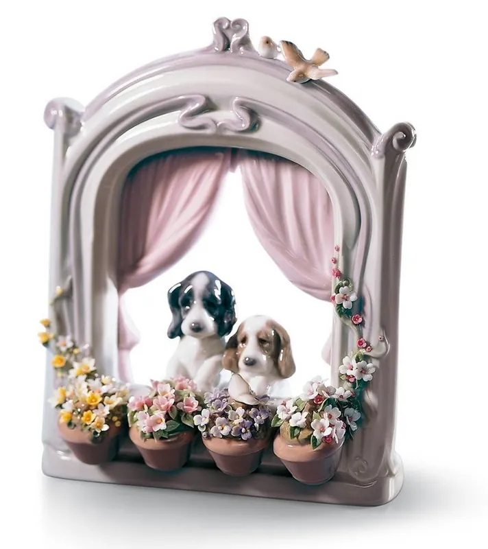 Beliebt Casa Padrino Luxus Porzellan Skulptur Wartende Haustiere / Hunde Mehrfarbig 18 x H. 21 cm - Luxus Wohnzimmmer Deko