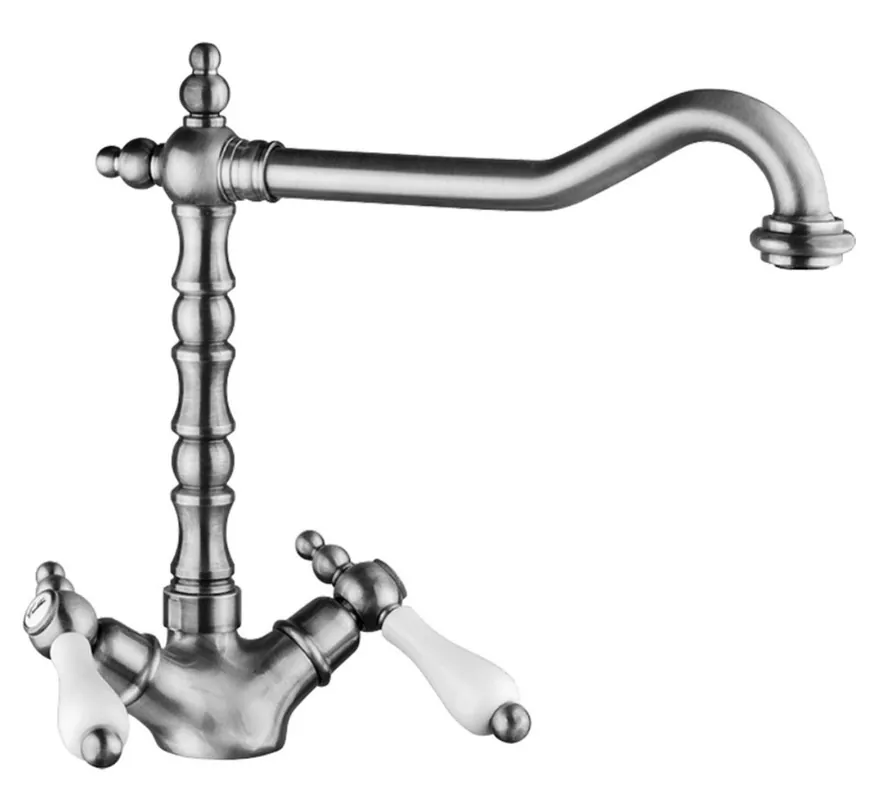 Sale Jugendstil Retro Spültischarmatur Silber / Weiß H. 26,5 cm - Zweihebelmischer für Spülbecken Made in Italy
