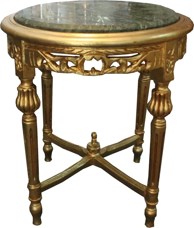 Barock Beistelltisch Rundtisch mit Marmorplatte Gold / Grün - Antik Stil Tisch Möbel H 53 cm B 45 cm Solange Der Vorrat Reicht