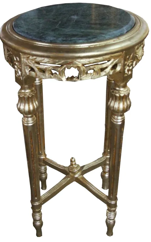 Sofort Bestellen Casa Padrino Barock Beistelltisch Rund Gold mit Grüne Marmorplatte 37 cm x H. 70 cm Antik Stil - Massivholz