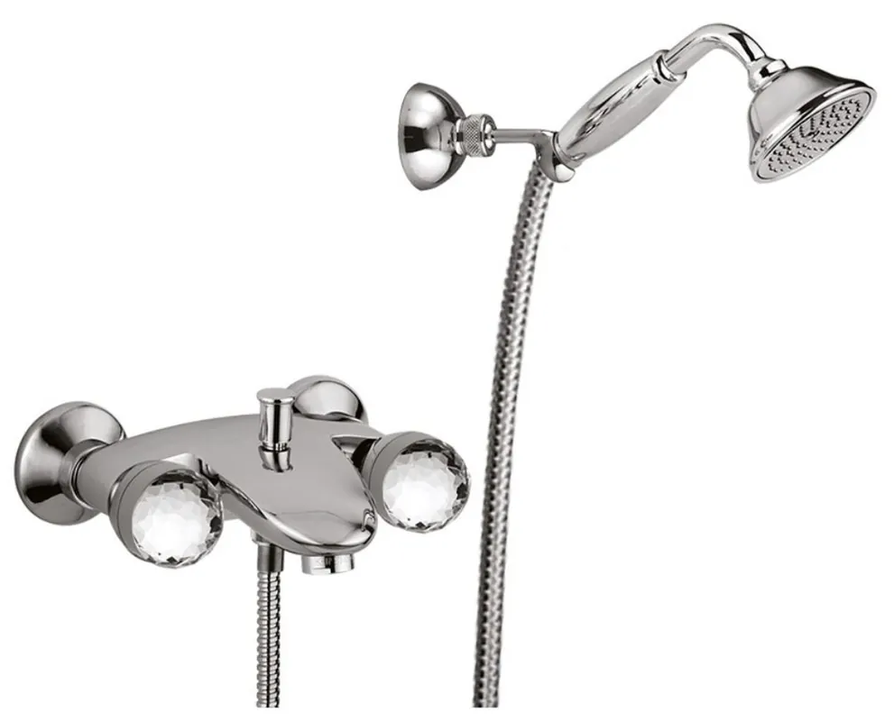 Luxus Badezimmer Duschgarnitur mit Swarovski Kristallglas Silber - Badewannen Dusch Armatur Brauseset Beliebt