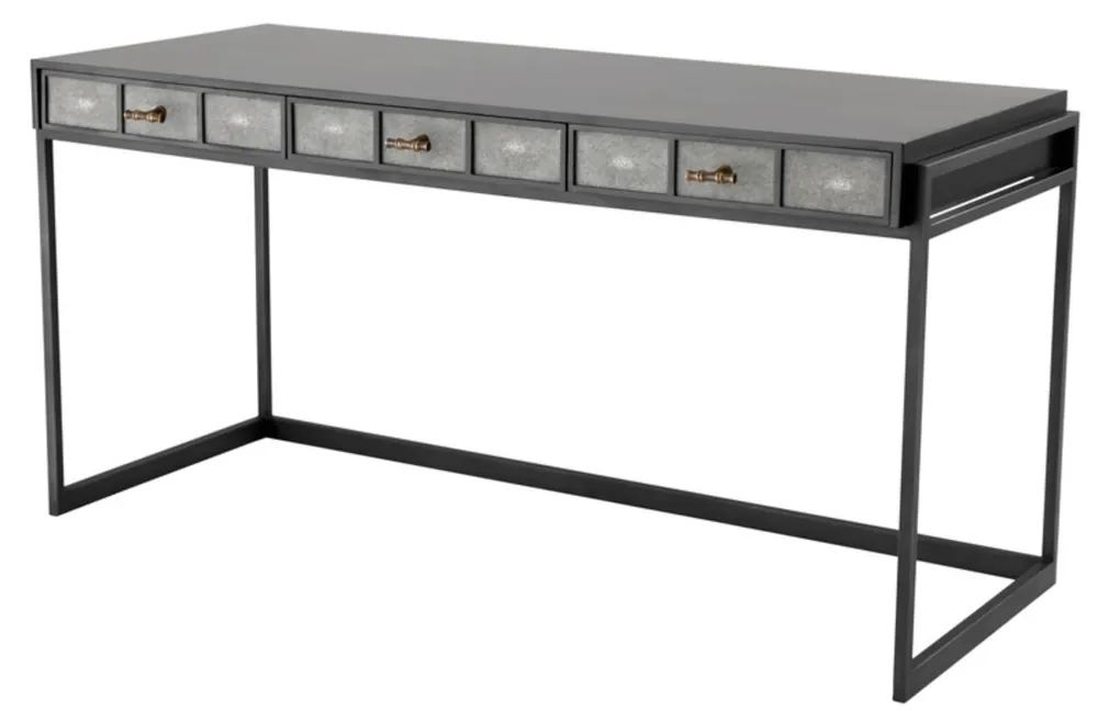 Casa Padrino Luxus Schreibtisch mit 3 Schubladen Schwarz / Grau 150 x 60 x H. 75 cm - Luxus Büromöbel Wochenendangebot