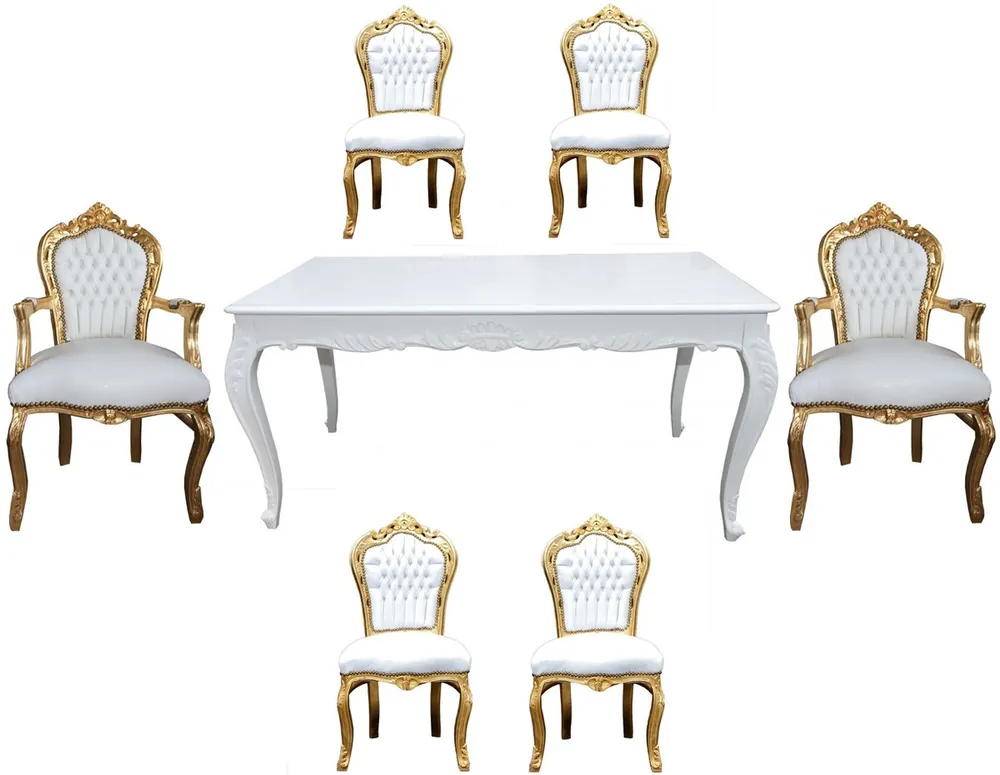Billig Casa Padrino Barock Esszimmer Set Weiß/Gold - Esstisch + 6 Stühle