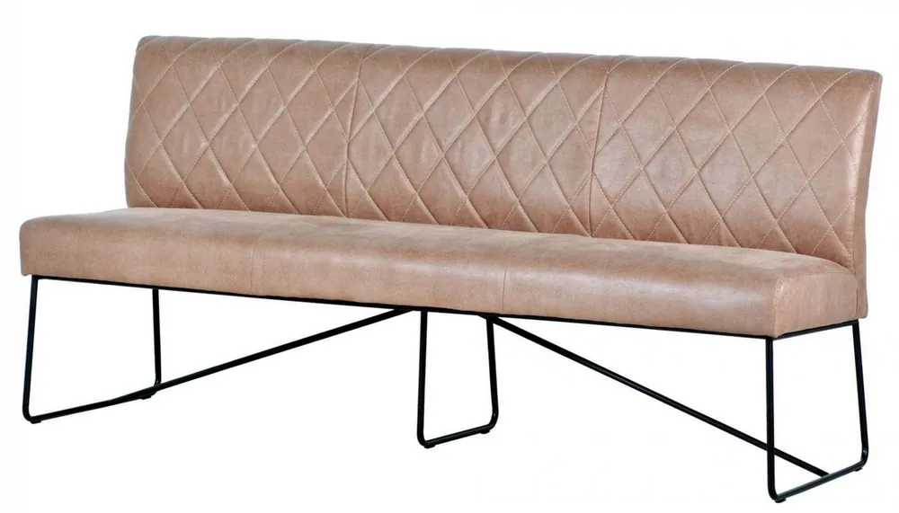Casa Padrino Luxus Leder Sitzbank Hellbraun / Schwarz 210 x 66 x H. 92 cm - Echtleder Möbel Sichere Zahlung